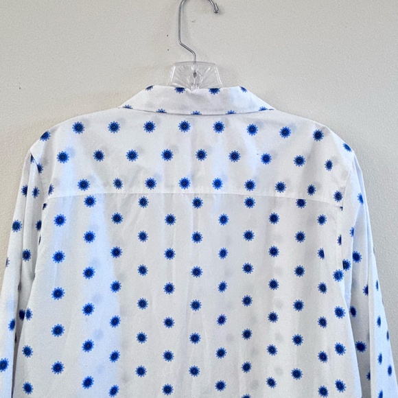 Lands' End Women's Front Button White w/ Blue Pattern SZ 16 Blouse Long Sleeve - Picture 8 of 11